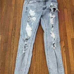 fashionova Distressed Light Blue Denim Jeans